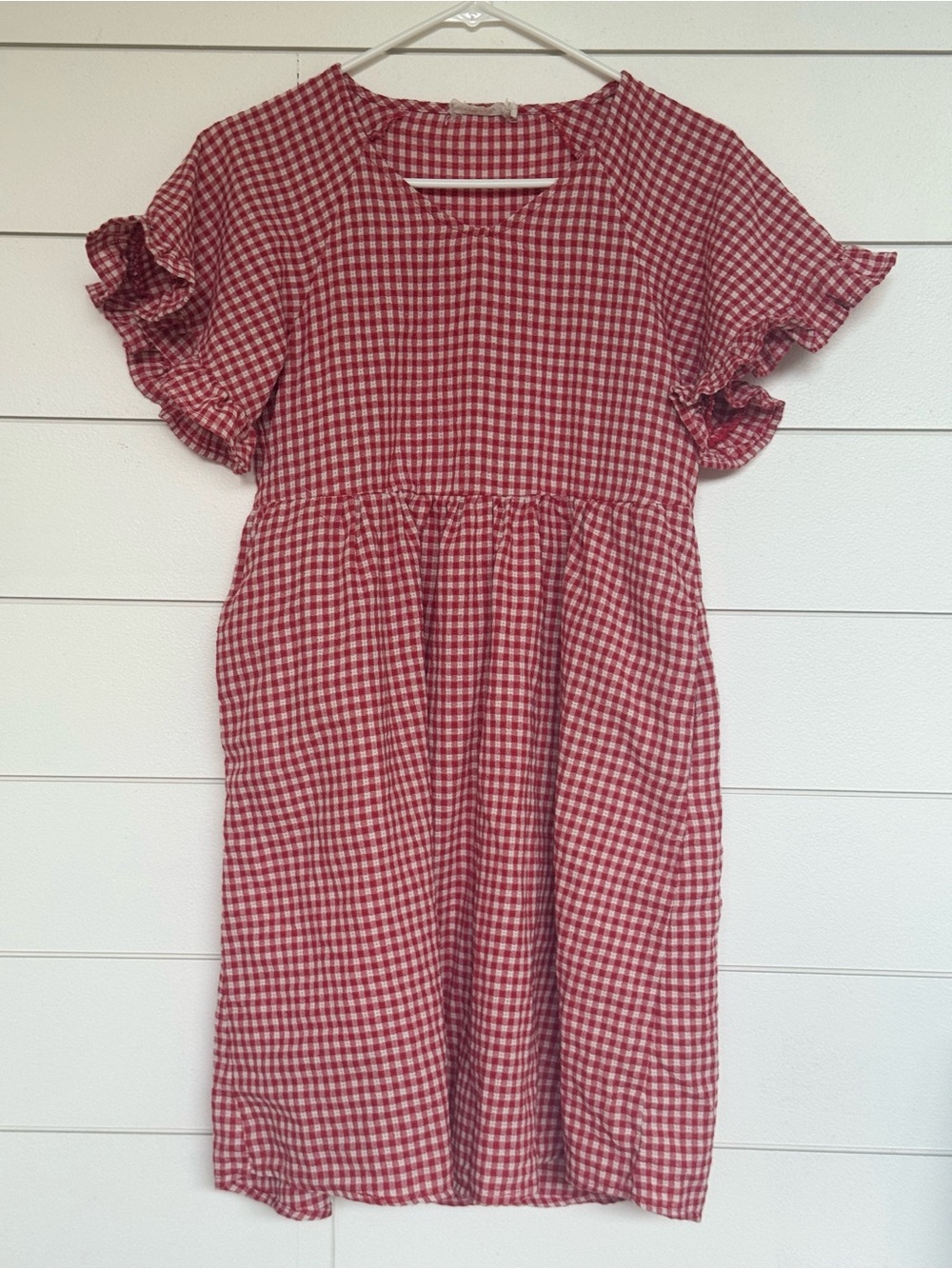 Girls Red Gingham Short Sleeve Dress